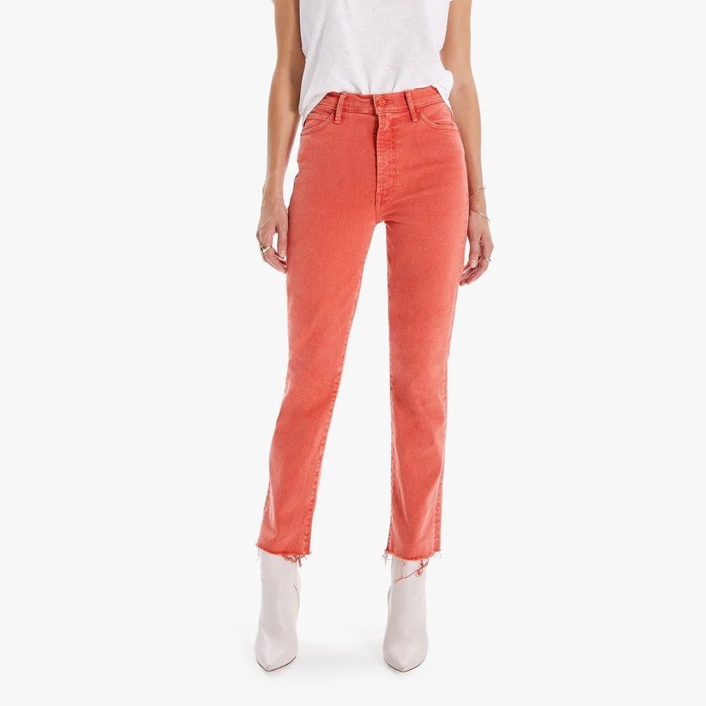 Mother Swooner‎ Rascal Ankle Fray Denim Jeans Flame Scarlett Size 26 1516-753